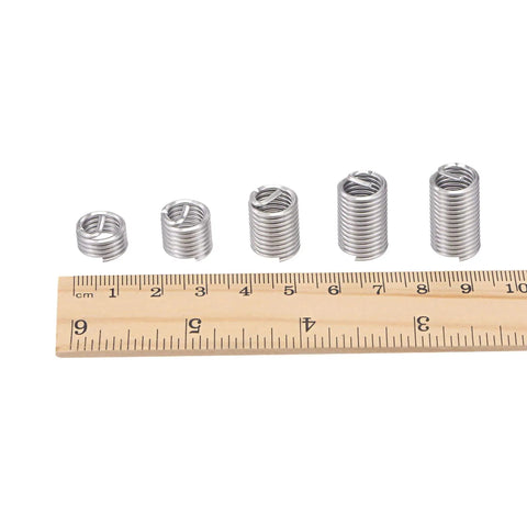 5 3/8-16 UNC Wire Thread Inserts, 2.5D Helical Coiled Type, 304 Stainless Steel Thread Repair Inserts For Screw Repair And Maintenance, next to ruler.