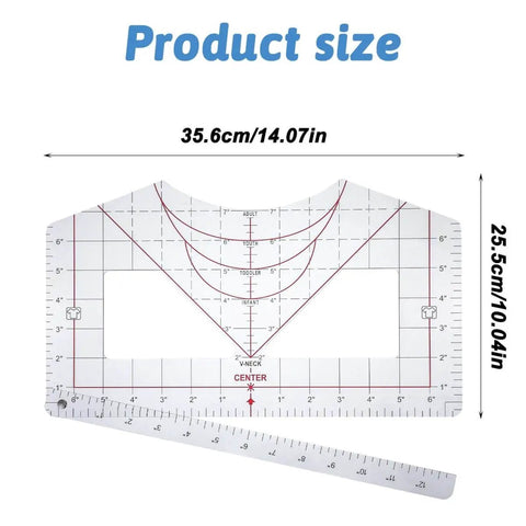 Clear T Shirt Ruler Guide For Vinyl Alignment And Heat Press Centering with size measurements, made of transparent PVC.