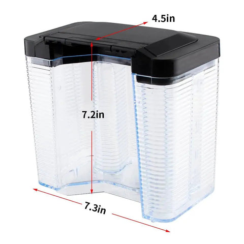 Water reservoir with lid for Ninja CM305/CM401 coffee maker, front view, clear plastic with black lid.