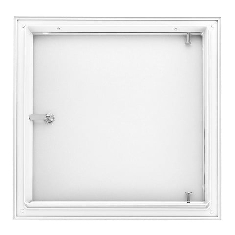 QWORK 10x10 flush access door, white powder-coated aluminum alloy panel for drywall and ceiling electrical.