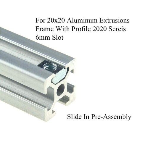 Sliding T Nuts For 20 Series Aluminum Extrusions M5 Threaded 6mm Slot Preassembled 60 Pcs Carbon Steel Construction For 20x20 Profiles, Ideal For CNC Router Builds And 3D Printer Rails And Frames installed in 20x20 aluminum extrusion.