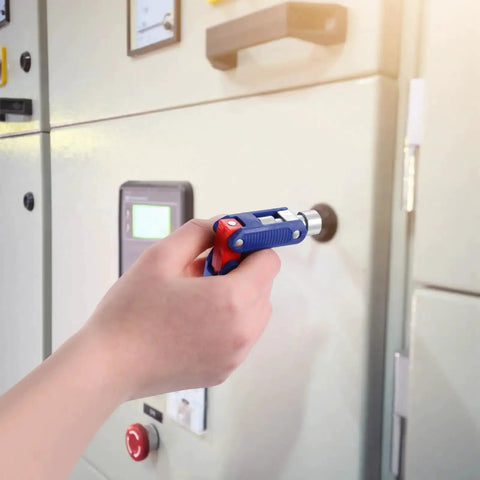 Using Two Pack Electric Control Cabinet Keys Set With Double Joint Cabinet Panel Keys on an electric cupboard.
