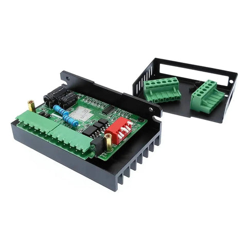 Close-up of Two Pack TB6600 Stepper Motor Driver Kit 4A 9 To 42V With 32 Subdivision, lid removed, for Nema 17 and 23 motors