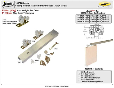 Commercial Grade Pocket Door Hardware for 2x4 Interior Walls, Top Hung Pocket System with Solid Nylon Wheel, 125 Lb Capacity