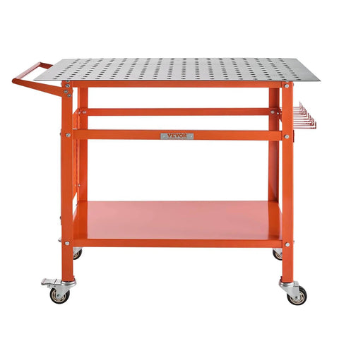 Front view of a Beefy 40-Inch By 24-Inch Welding Table On Wheels With 800 Lbs Static Load And 600 Lbs Dynamic Capacity, Locking Brakes.