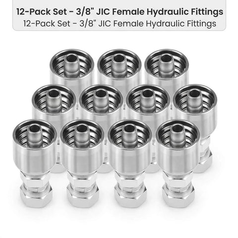 QWORK hydraulic fittings 12-pack, 3/8 in JIC female swivel crimp connectors, steel