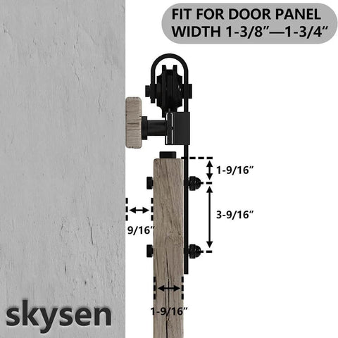 Side view of Sliding Barn Door Hardware Roller Set Black With J Shape Hangers Carbon Steel for 1-3/8 to 1-3/4 inch doors.