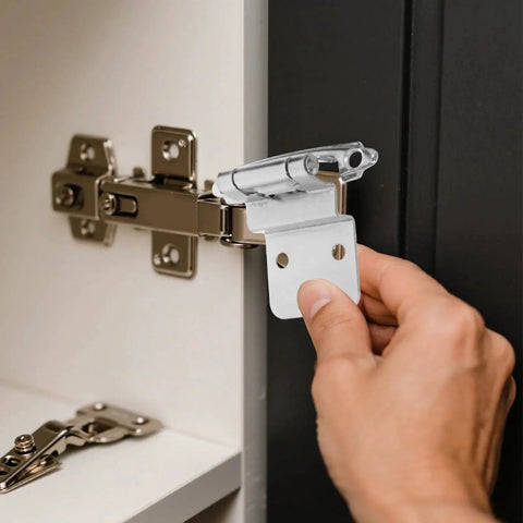 Hand installing Heavy Duty Self Closing Inset Cabinet Hinges Kit 8 Pieces for Kitchen and Bathroom Waterproof Wear Resistant