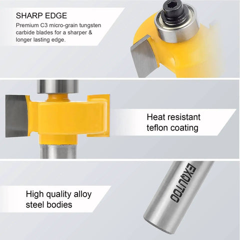 Close-up of 1/2 Inch Shank Rabbet Router Bit Set with Six Adjustable Bearings Pro Grade Carbide Tipped
