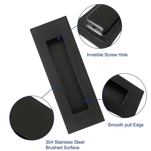 Recessed Finger Flush Pulls For Cabinets And Doors - 4.72 Inch Black Stainless Steel Brushed Rectangular Door Pull Hardware close-up