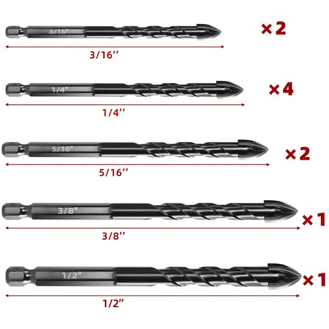 10 Piece Masonry Drill Bit Set Cemented Carbide Bits 3 16th To 1 2 Inch For Concrete Ceramics Glass And Brick Rust Resistant Durable With U Shaped Grooves For Easy Chip Removal