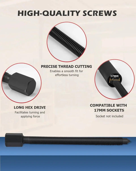 Close-up of a precise thread cutting screw from Heavy Duty Bearing Separator Puller Set With 5 Ton Capacity.