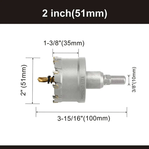 2 Inch 51mm Tungsten Carbide Hole Saw With Titanium Plated Pilot Drill Bit Built To Smash Through Hard Metals Stainless Steel Aluminum Plastic Iron Be Your Go To Tool For Quick Clean Cuts Includes Hex Key And Protective Box