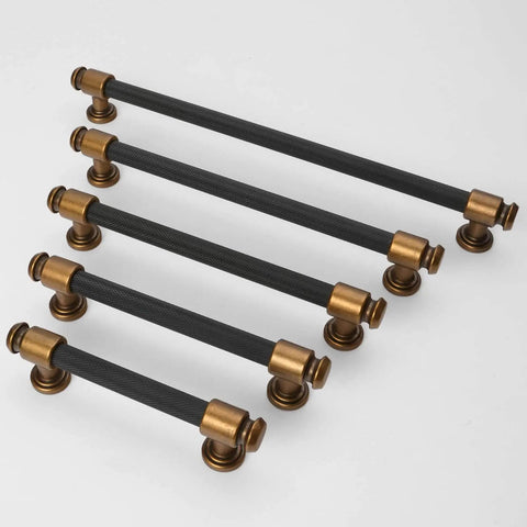 Five Inch Knurled Cabinet Pulls In Black And Antique Brass, 10 Pack For Kitchen Cabinets, Drawer Pulls And Dresser Handles