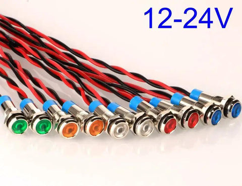 Ten Pack 6mm LED Indicator Lights For 12 To 24V AC DC Waterproof Signal Lamp With Wire Heavy Duty Metal Dash Lights