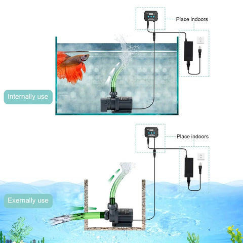 hygger 800GPH submersible and external water pump with controller for aquariums and ponds; black, 25W, 9.8ft tubing