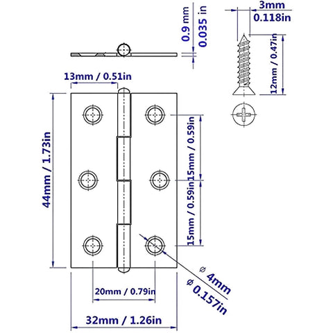 Stainless steel 2-inch folding hinge set for wooden boxes; 20 pcs with 120 screws, Amazon brand