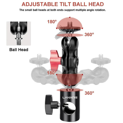 Quarter Inch Screw Mount Adapter Kit With Dual Joint Tilt For C Stand Boom Arm And Light Stand Mount Converter visible with 360° rotation feature.