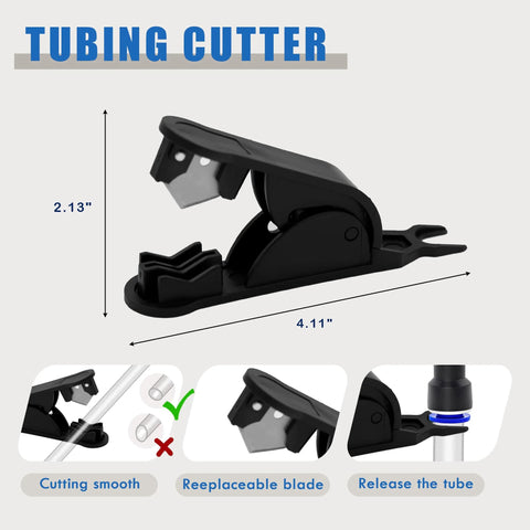 Brintek tubing cutter, black plastic body with replaceable blade; 4.11 in long, 2.13 in tall