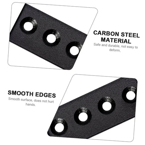 Close-up view of heavy duty metal track connector flat plate for barn door brackets, highlighting burr-free surface and screw holes.
