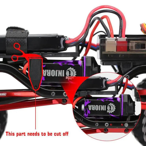 Pro 050 Brushed Motor 50T With Metal Motor Mount And 4g Aluminum Heat Sink for SCX24 installed in RC Crawler chassis side view