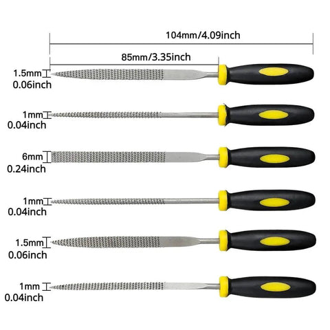 Six Piece 140mm Mini Metal Rasp Needle File Set For Wood Carving And Metal Work Includes Durable Steel Hand Files Display
