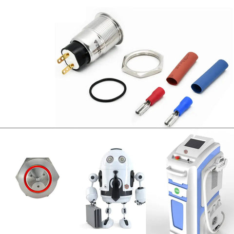 Red LED Buzzer Alarm Indicator Light For 12V Systems In Durable 304 Stainless Steel Housing, connectors, and installation parts