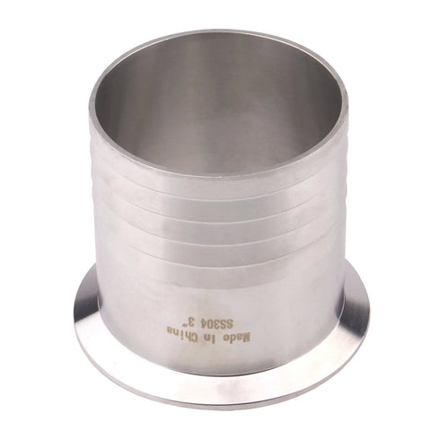 3-inch SUS304 stainless steel sanitary hose adapter with flanged base and grooved exterior