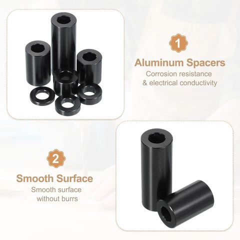 12 Pcs Aluminum Spacers Set 3/8 In ID X 3/4 In OD X 5/8 In Length Unthreaded Standoff Bushings Black for DIY projects