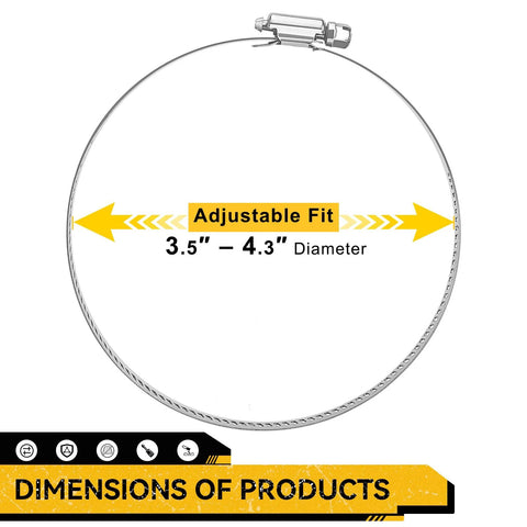 4-inch stainless steel hose clamp with quick-screw worm gear, adjustable 3.5–4.3 in, 4-pack