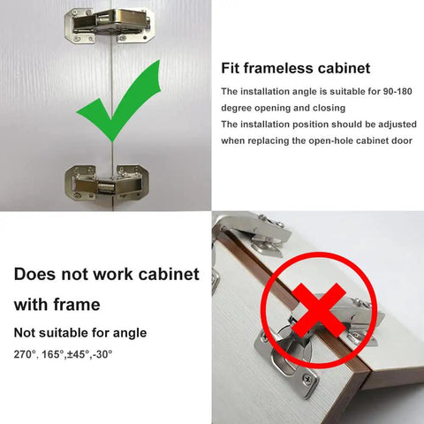 4 Pack Soft Close Damping Frameless Hidden Cabinet Hinges for Cupboard Doors With Easy Surface Mount Installation No Drilling