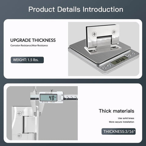 Heavy Duty 90 Degree Glass Shower Door Hinges In Solid Brass Black Finish Replacement Hardware For Five Sixteenth Inch To One Half Inch Tempered Glass Two Pack Ideal For Frameless Shower Enclosures displayed with weight and thickness measurements