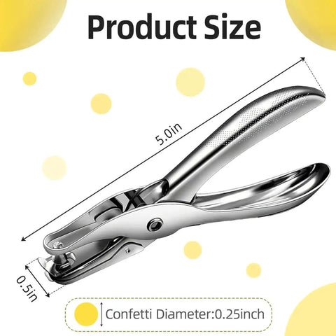 36 Pack One Quarter Inch Single Hole Punch Kit Made From Metal Handheld Craft Puncher with 5 Sheet Capacity, size specifications shown