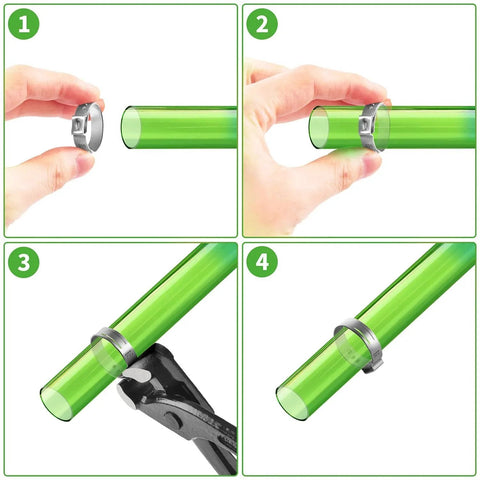 9 Inch Ear Clamp Pliers For Hose And Pipe Clamps Pinch Pincers Crimping Tool With Non Slip PVC Handles in use on green tube