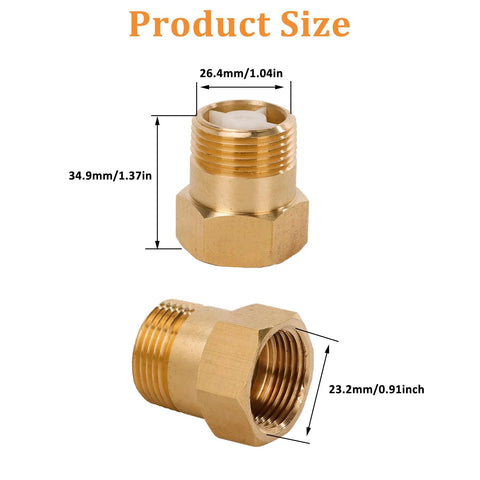Brass check valve, NUNU FER 2-pack, one-way backflow preventer, 3/4 in female to 3/4 in male thread