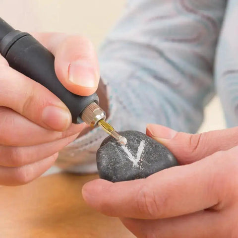 Must-Have All-In-One Drill Chuck Collet Set With Quick Change Rotary Tool Adapter in use for engraving on stone