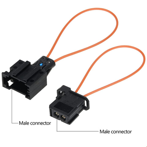 Mellbree 2-piece fiber optic loop bypass adapter with orange loop cables and two black housings with male connectors