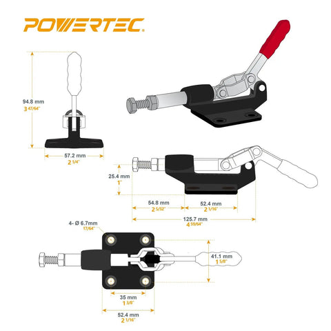 Illustration of Four Pack Push Pull Toggle Clamps With Quick Release Lever 500 Lb Holding Capacity 305mm Stroke Iron Base