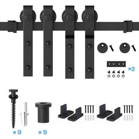 Built Like A Tank Sliding Barn Door Hardware Kit For Double Doors With Monorail Bypass Rail System components black steel