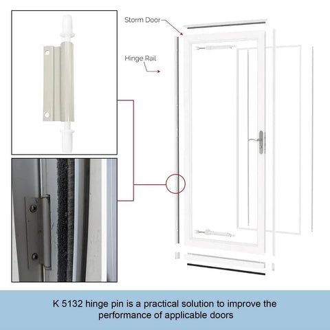Diagram showing six sets of 1-7/16 inch screen and storm door hinge pin kit with white nylon pins and bushings for Croft doors.