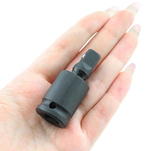 Close-up of a 3/8-inch universal joint socket adapter in black chrome-molybdenum steel