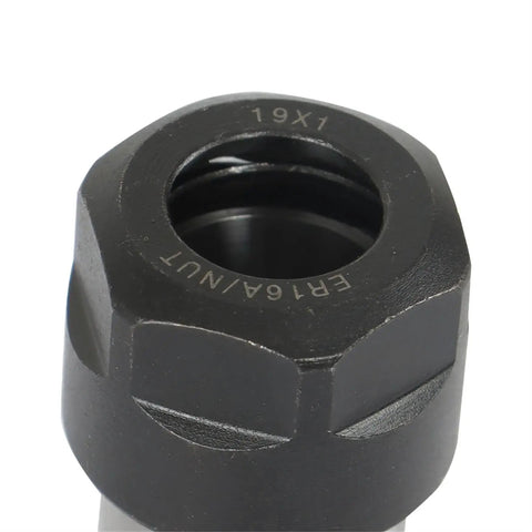 Close-up of Go To Straight Shank Tool Holder Collet Chuck ER16 100L for CNC Machining Centers, rugged DN65 carbon steel.