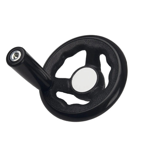Round Hand Wheel With Revolving Knob For Milling Machines Drill Press Lathe, black with knob, shown from side view