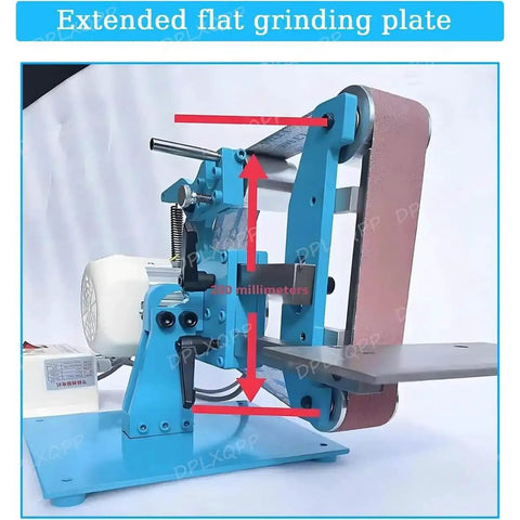 Beefy 750W/1100W Belt Sander And Polisher For DIY Wood Metal Projects, 915x50mm Desktop Grinder, side view, all steel body with brushless motor