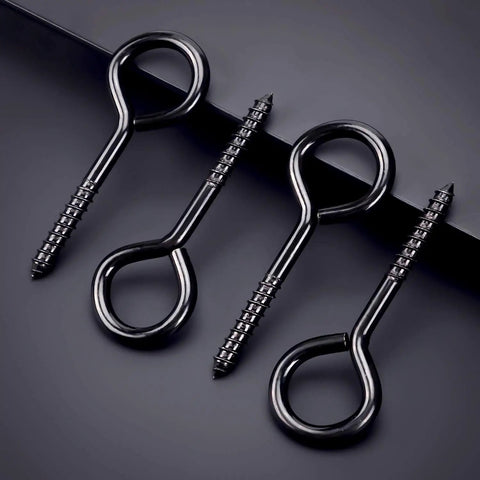 Built Tough 5 Inch Eye Hooks Set Of 4 Screws In Carbon Steel Black Large Screw Eye Hooks For Wood And Cables Heavy Duty Gear
