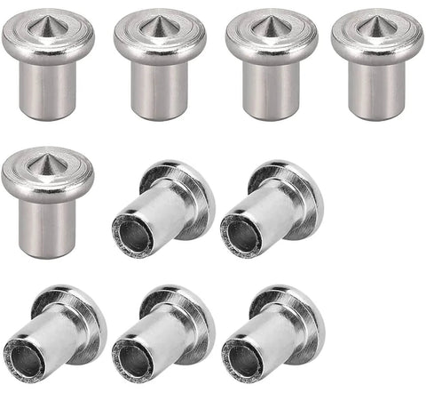 Pro Grade Hollow Dowel And Tenon Center Pin Kit For Woodworking, Chrome Plated Steel Dowel Centers in 20 pieces shown close-up.