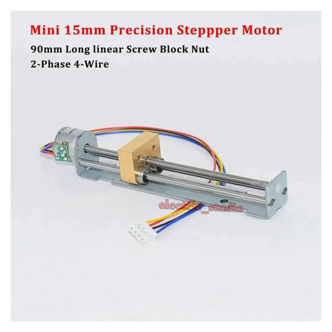 Precision 15mm DC Linear Actuator Stepper Motor Kit Two Phase Four Wire Design 5V Or 6V DC 90mm Long Stroke displayed