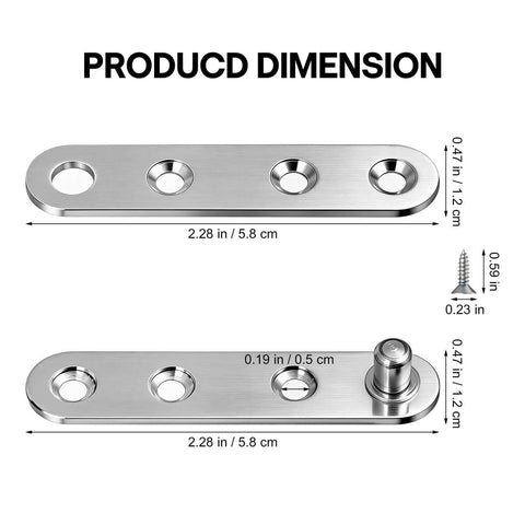 Dimensions of 360 Degree Pivot Hidden Door Hinges Set, 304 Stainless Steel Concealed Hinges, 2.3 x 0.5 Inch