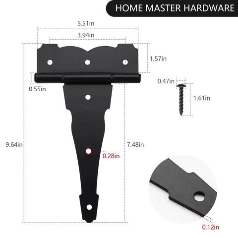 8 Inch Heavy Duty Decorative T Strap Hinge Rustproof Iron Black Gate Hinge With Screws For Storage Sheds Gates Barns