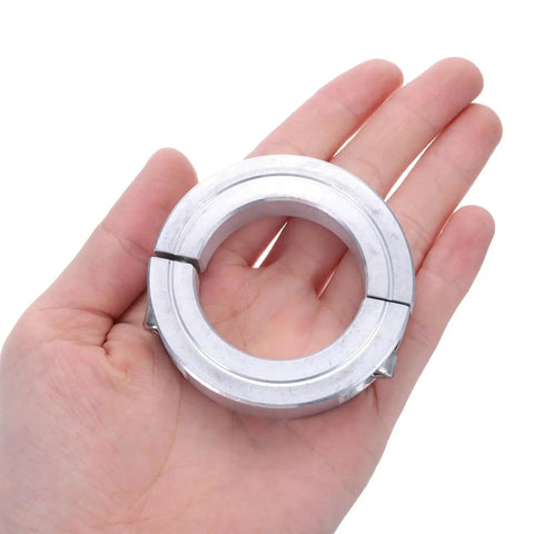 Double Split Clamp On Shaft Collar For 1-1/2 Inch Shaft, Two Piece Clamping Collar, 2-3/8 Inch Outer Diameter, held in hand